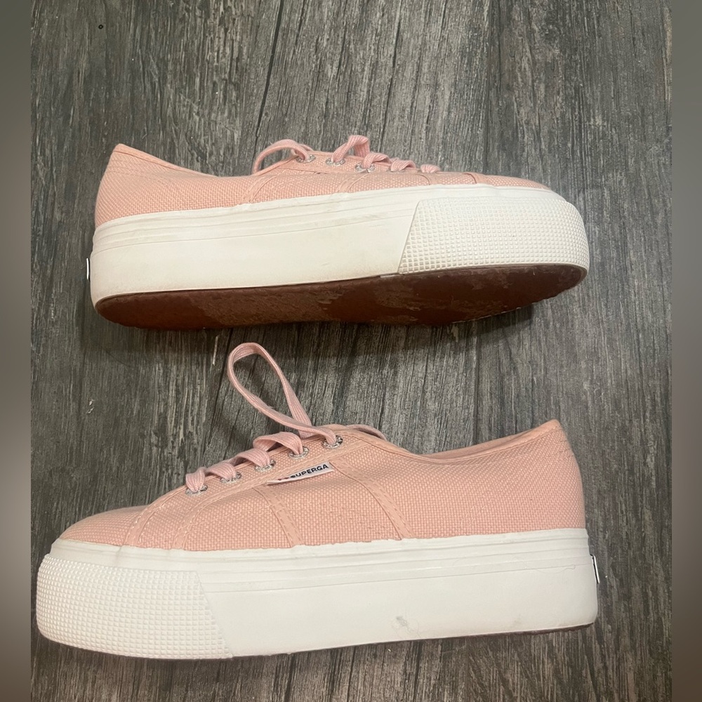 Superga Pink and White Platform Sneakers